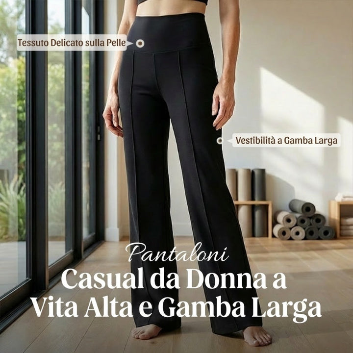 Pantaloni Casual da Donna a Vita Alta e Gamba Larga