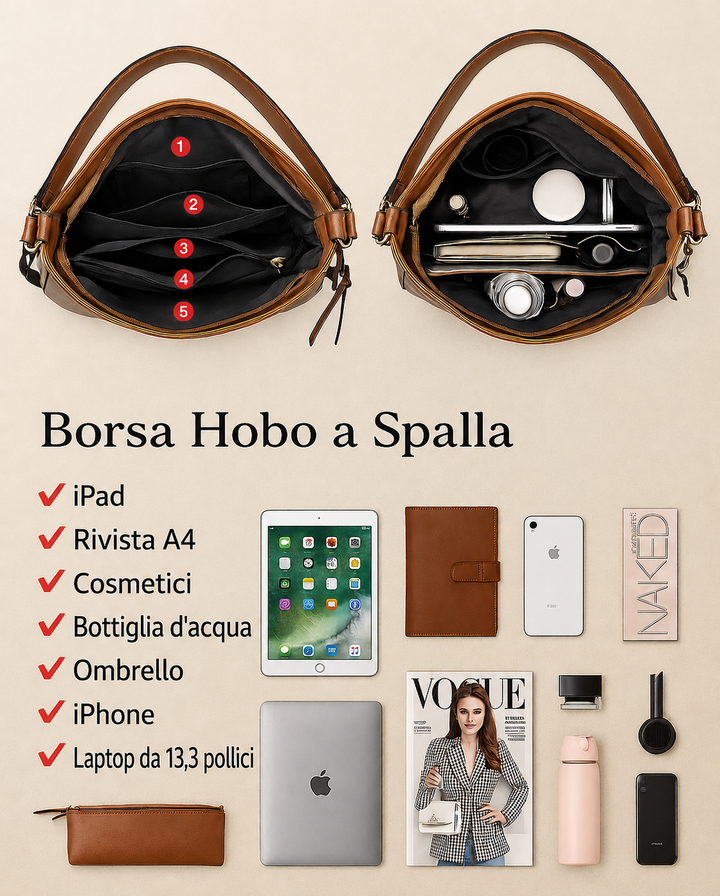 Borsa a tracolla di lusso in pelle con tasca antifurto