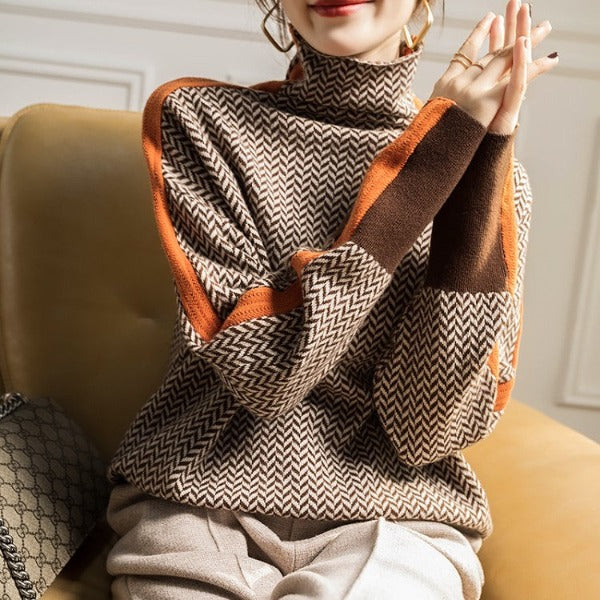 Vera | Maglione a Collo Alto con Strisce a Contrasto